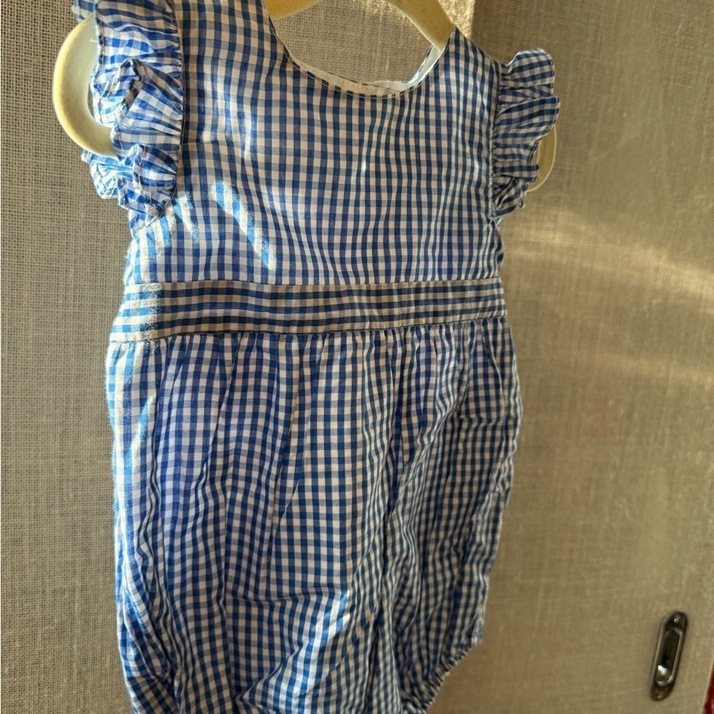 Blue Gingham Baby Romper - 12-18M